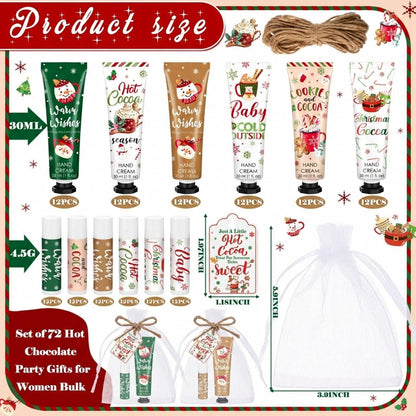 Demissle Christmas Hot Cocoa Hand Cream & Lip Balm Gift Set – 72 Pcs Party Favors