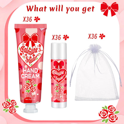 Demissle Galentine Gift Set: 36 Hand Cream & 36 Lip Balm Bulk Gifts for Friends