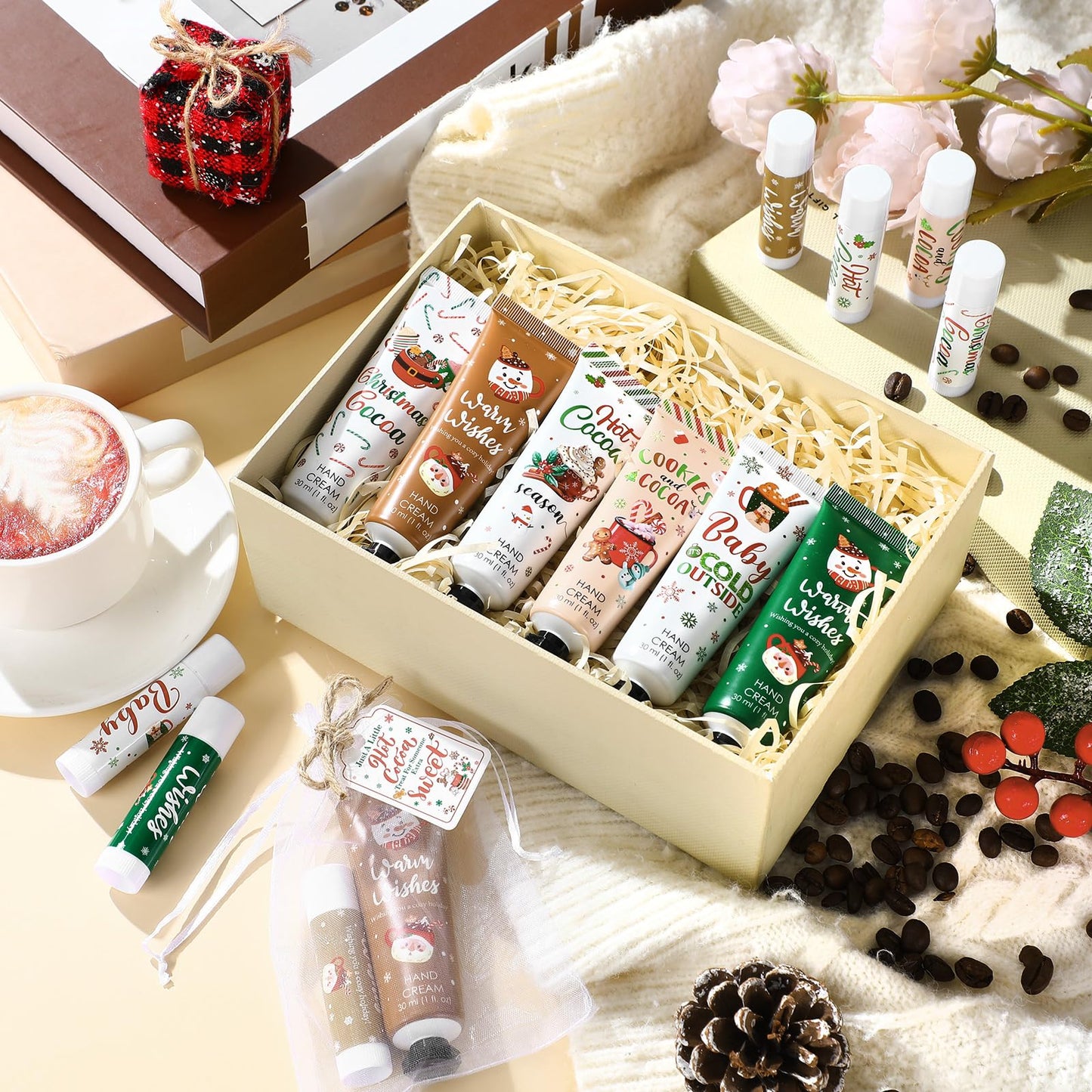 Demissle Christmas Hot Cocoa Hand Cream & Lip Balm Gift Set – 72 Pcs Party Favors