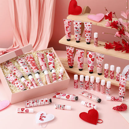 Demissle 24 Sets Valentine's Day Hand Cream & Lip Balm Gift Set – Galentine's Day Party Favors