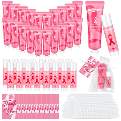 Demonwer 20-Set Breast Cancer Awareness Favors – Pink Ribbon Hand Cream & Lip Balm