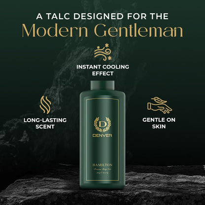 Denver Hamilton Premium Body Talcum Powder for Men – Long-Lasting Fragrance, Cooling Comfort