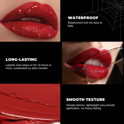 Depuplum Halloween Lipstick Set | Matte Black, White & Red Waterproof Lipsticks for Goth Cosplay