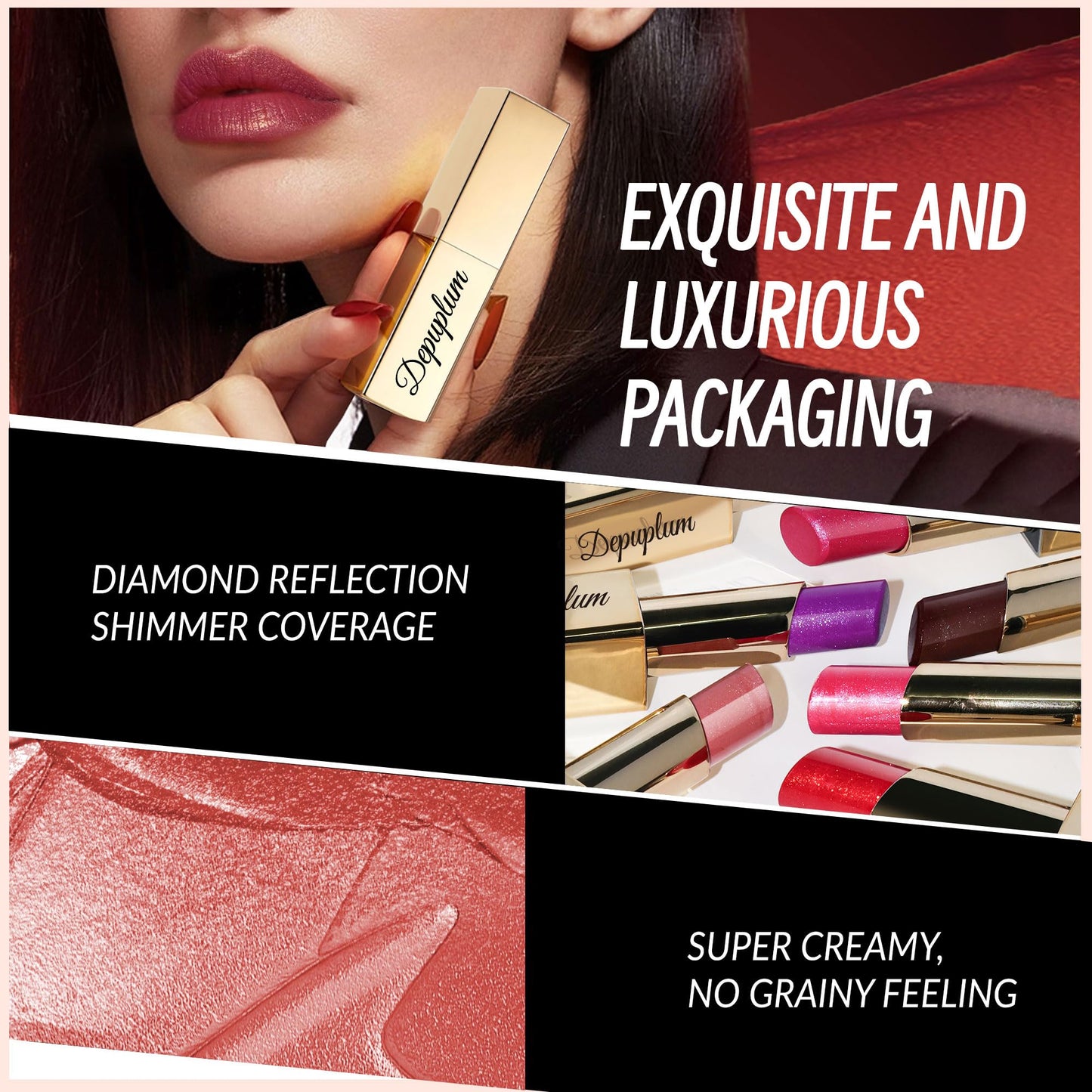 Depuplum Red Mulberry Pink Lipstick Set – Hydrating Vegan Lip Balm & Shimmer Lip Gloss (DM108/109/114)