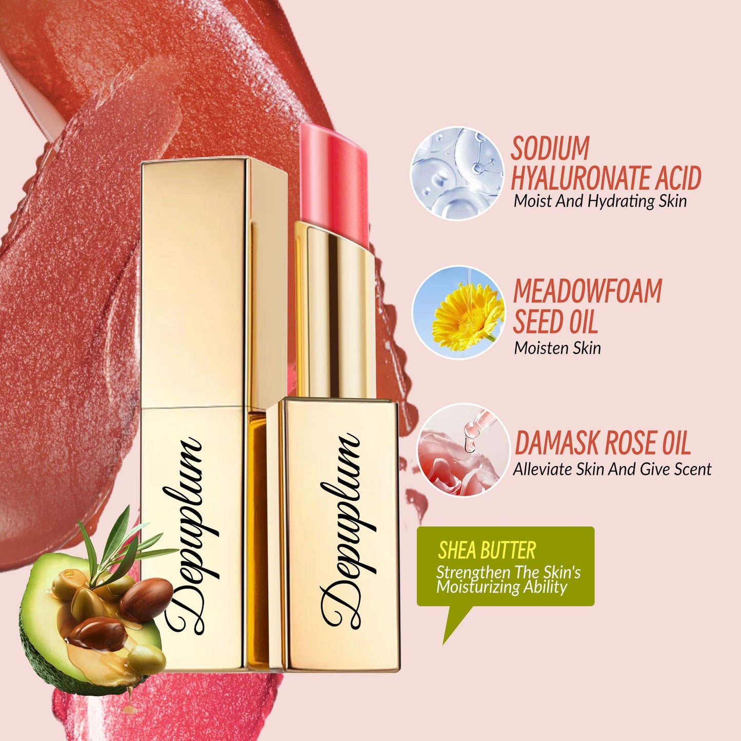 Depuplum Red Mulberry Pink Lipstick Set – Hydrating Vegan Lip Balm & Shimmer Lip Gloss (DM108/109/114)