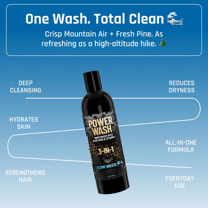 Derm Dude 3-in-1 Body Wash for Men | Aloe Vera & Vitamin E | Alpine Breeze 8oz