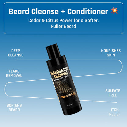 Derm Dude BeardGasmic 2-in-1 Beard Shampoo & Conditioner – Sulfate-Free, Aloe Vera & Vitamin E, Cedar & Citrus, 4oz