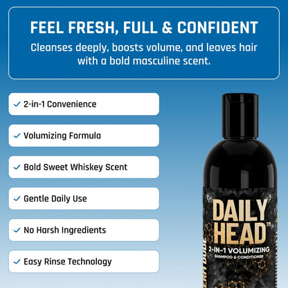 Derm Dude Daily Head 2-in-1 Volumizing Shampoo & Conditioner for Men | Biotin, Caffeine, Saw Palmetto | 8oz