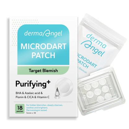 DERMA ANGEL Microdart Acne Patches for Deep Blemishes – 18 Hydrocolloid Patches with Salicylic, Azelaic Acids, CICA & Vitamin C