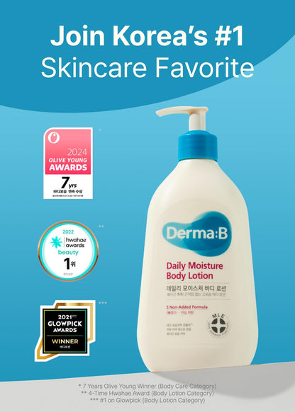 Derma B Daily Moisture Body Lotion - Long-Lasting Hydration for Sensitive Skin | 13.5 oz