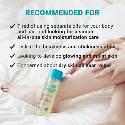 Derma B Intensive Barrier Multi Body Oil | Non-Sticky Hydration for Sensitive Skin | 135ml