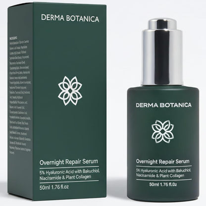 Derma Botanica Overnight Repair Serum — Multi-Molecular Hyaluronic Acid, Bakuchiol & Niacinamide | 1.76 fl oz