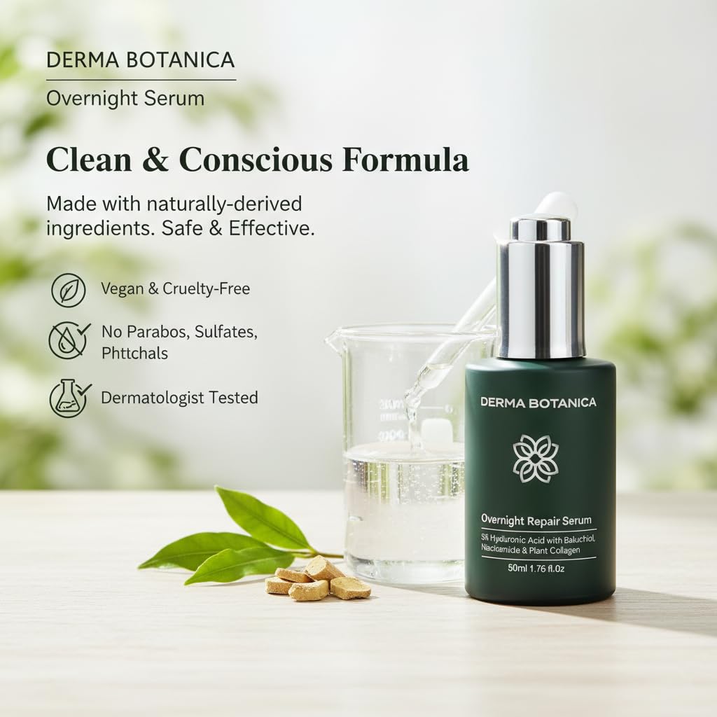 Derma Botanica Overnight Repair Serum — Multi-Molecular Hyaluronic Acid, Bakuchiol & Niacinamide | 1.76 fl oz