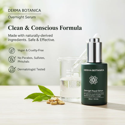 Derma Botanica Overnight Repair Serum — Multi-Molecular Hyaluronic Acid, Bakuchiol & Niacinamide | 1.76 fl oz