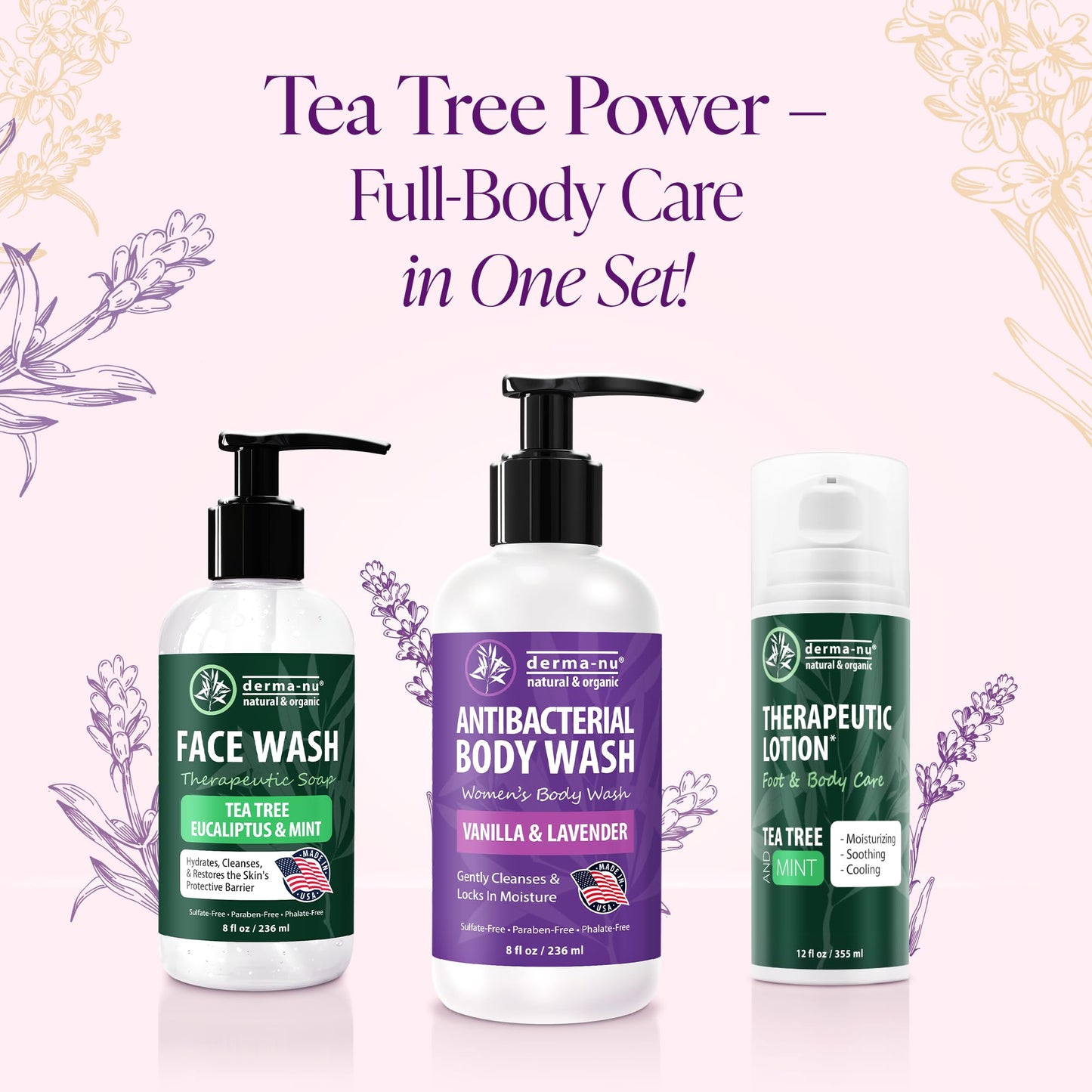 Derma-Nu Antibacterial Body Wash for Women - Tea Tree, Lavender & Vanilla