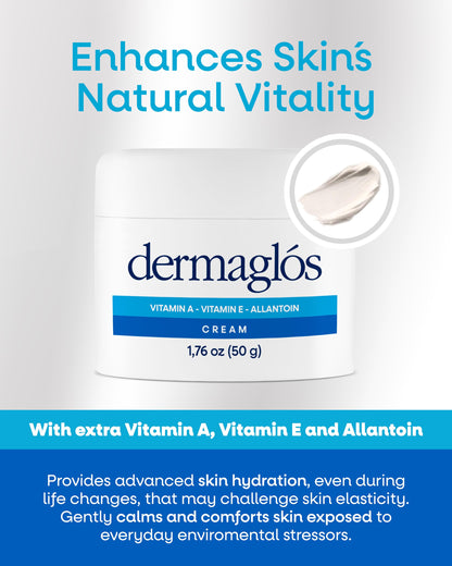 Dermaglós Moisturizing Cream with Vitamin A, E & Allantoin | Hydration for Wrinkles, Scars, Stretch Marks, Tattoo Aftercare | 1.76 oz