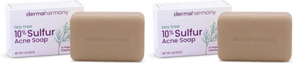 Dermaharmony 10% Sulfur Acne Bar Soap with Tea Tree Oil – Pack of 2 (4 oz each) | Natural, Cruelty-Free Skincare