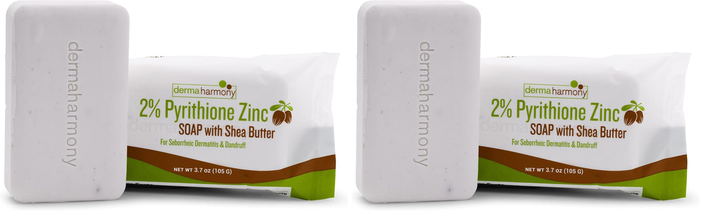 DermaHarmony 2% Pyrithione Zinc Shea Butter Bar Soap – Two-Pack for Dandruff & Seborrheic Dermatitis (3.7 oz each)