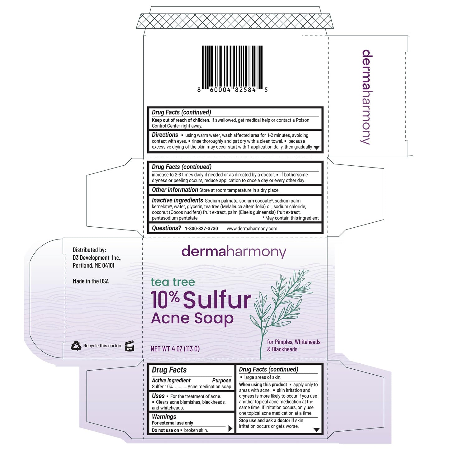 Dermaharmony 10% Sulfur Acne Bar Soap with Tea Tree Oil – Pack of 2 (4 oz each) | Natural, Cruelty-Free Skincare