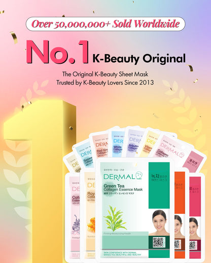 DERMAL 26 Combo Pack Collagen Essence Masks (Red & Green) – Hydrating & Soothing, Hypoallergenic