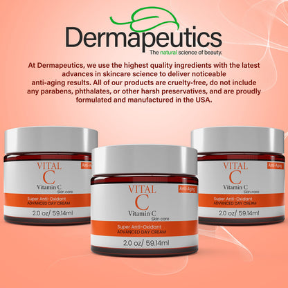 Dermapeutics Advanced Vitamin C Face Cream – Hydrating Anti-Aging Day & Night Moisturizer, 2 Oz