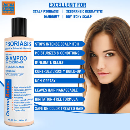 Dermasolve Psoriasis Shampoo + Leave-In Spray Conditioner (Combo Pack) | Gentle Detangler for Sensitive Scalp