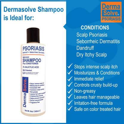Dermasolve Psoriasis Shampoo + Leave-In Spray Conditioner (Combo Pack) | Gentle Detangler for Sensitive Scalp