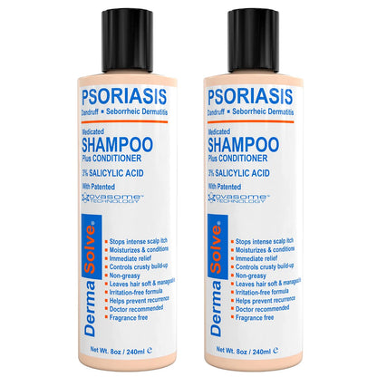 Dermasolve Scalp Psoriasis Medicated Shampoo & Conditioner – 8 oz Bottles (2 Pack) | Soothes Dandruff & Flaky Scalp