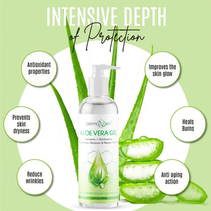 DERMAXGEN Aloe Vera Gel – Organic 100% Pure Aloe, Witch Hazel, Vitamin C & E | Hydration & Soothing, Cold-Pressed 16 oz