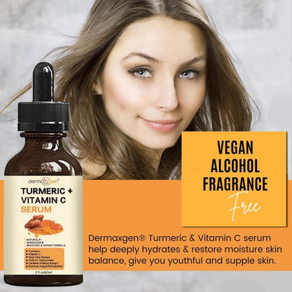 DERMAXGEN Turmeric Serum + Vitamin C – Glow-Boosting Organic Moisturizer (2 fl oz)