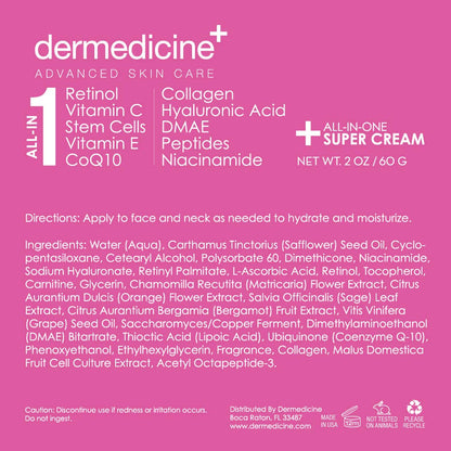 Dermedicine All-In-One Anti-Aging Cream for Face (2 oz) – Retinol, Vitamin C & Peptides
