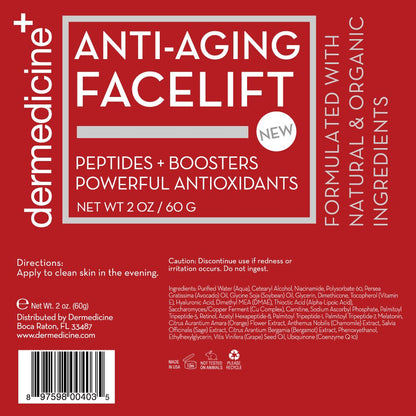 Dermedicine Natural Anti-Aging Facelift Cream – Retinol, Peptides, Hyaluronic Acid