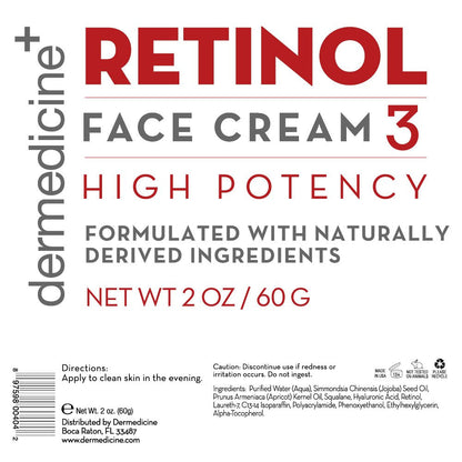 Dermedicine Retinol Cream for Face & Eye | 3% Blend with Jojoba Oil, Apricot Oil, Hyaluronic Acid & Squalane