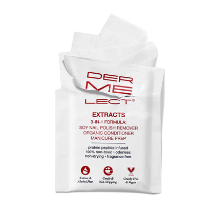 Dermelect Extracts 3-in-1 Soy Nail Polish Remover Wipes – Scentless, Acetone-Free (10 Pack)