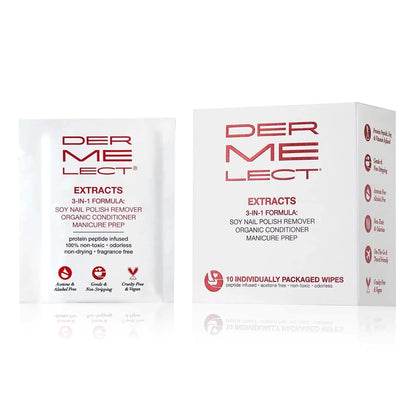 Dermelect Extracts 3-in-1 Soy Nail Polish Remover Wipes – Scentless, Acetone-Free (10 Pack)
