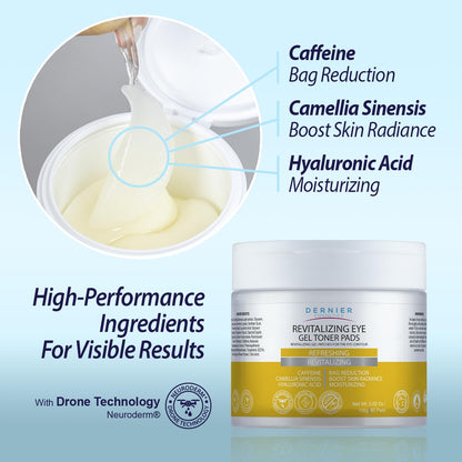 Dernier Under Eye Patches with Caffeine and Hyaluronic Acid | Hydrate, Refresh & Brighten Eye Contour – 100g (80 Pads)