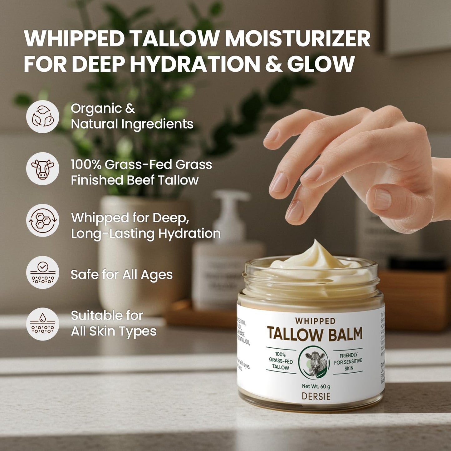 Dersie Whipped Tallow Cream – Deep Hydration from 100% Grass-Fed Beef Tallow