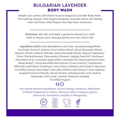 Desert Essence Bulgarian Lavender Body Wash – Gentle Cleansing and Soothing Skin (8 fl oz)