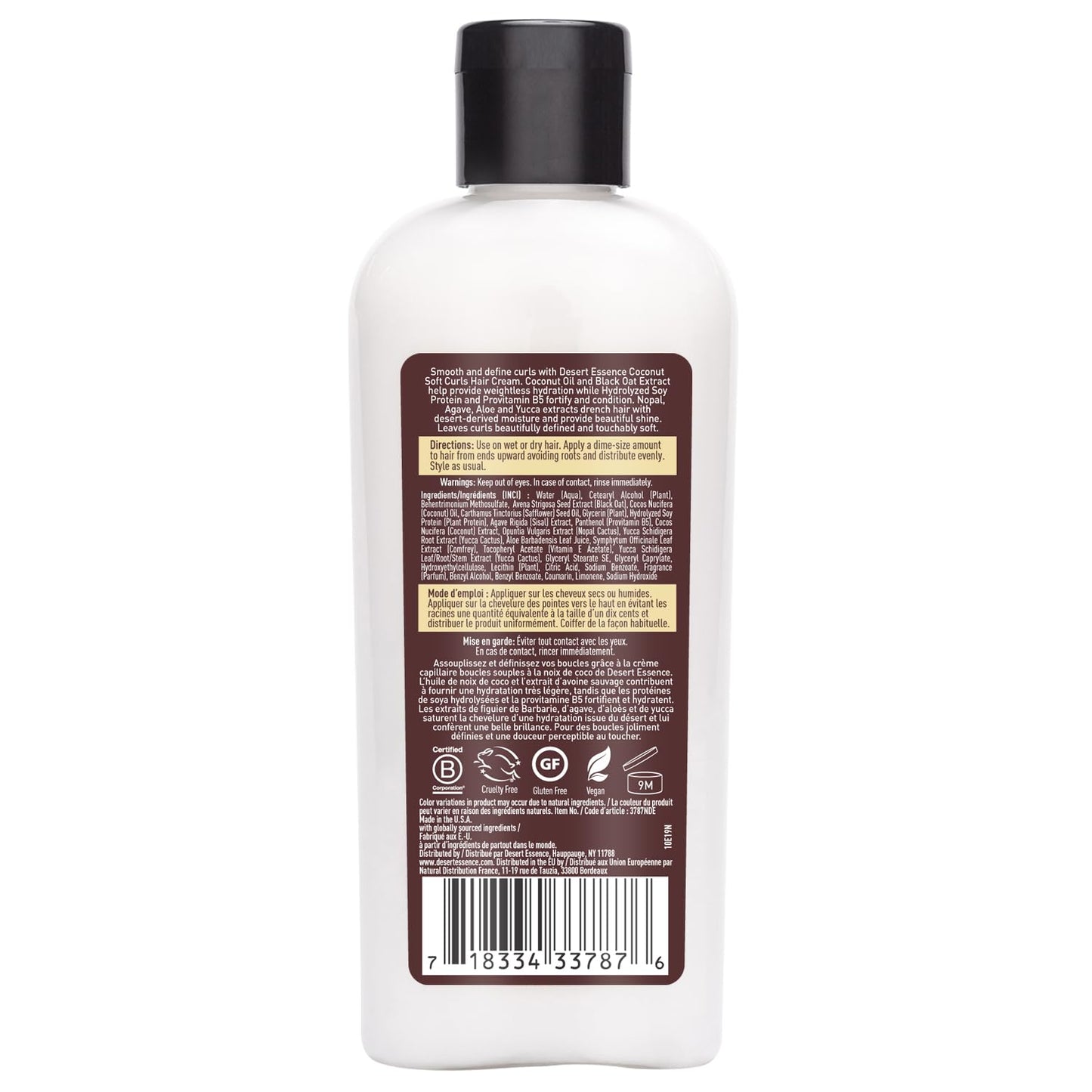 Desert Essence Coconut Soft Curls Hair Cream – Hydrating, Silicone-Free Curl Definer