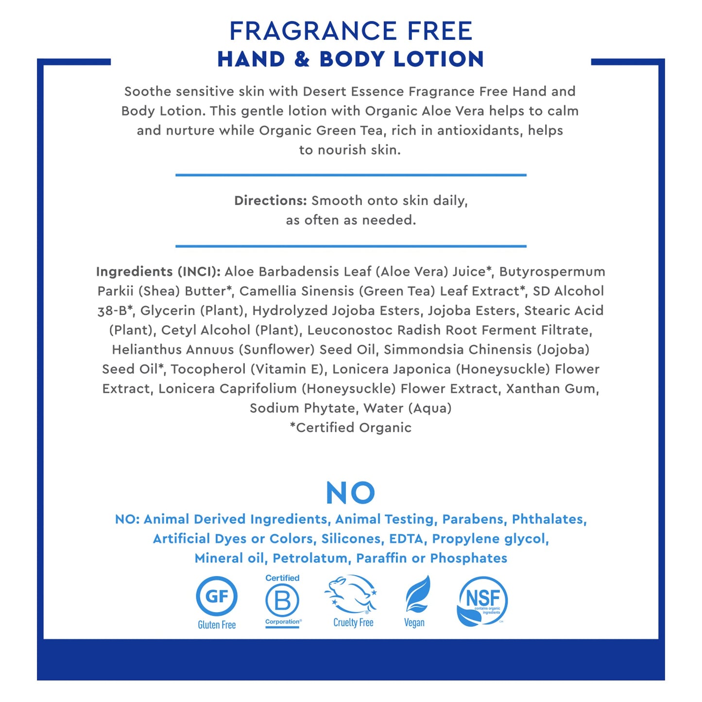 Desert Essence Fragrance Free Hand & Body Lotion – 8 oz | Aloe Vera, Shea Butter, Green Tea, Coconut Oil, Jojoba Oil