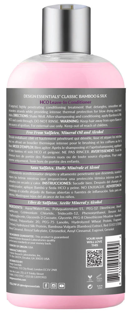 Design Essentials Bamboo & Silk HCO Leave-In Conditioner — Thermal Protection for Natural & Relaxed Hair, 32 oz