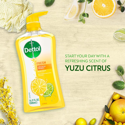 Dettol Fresh Body Wash – Yuzu Citrus Scent, 16.9 oz