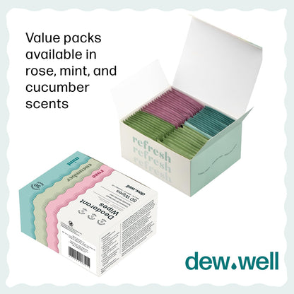 Dew Well Deodorant Wipes – Mint, Aluminum-Free, 50 Count | Travel & Purse Pack