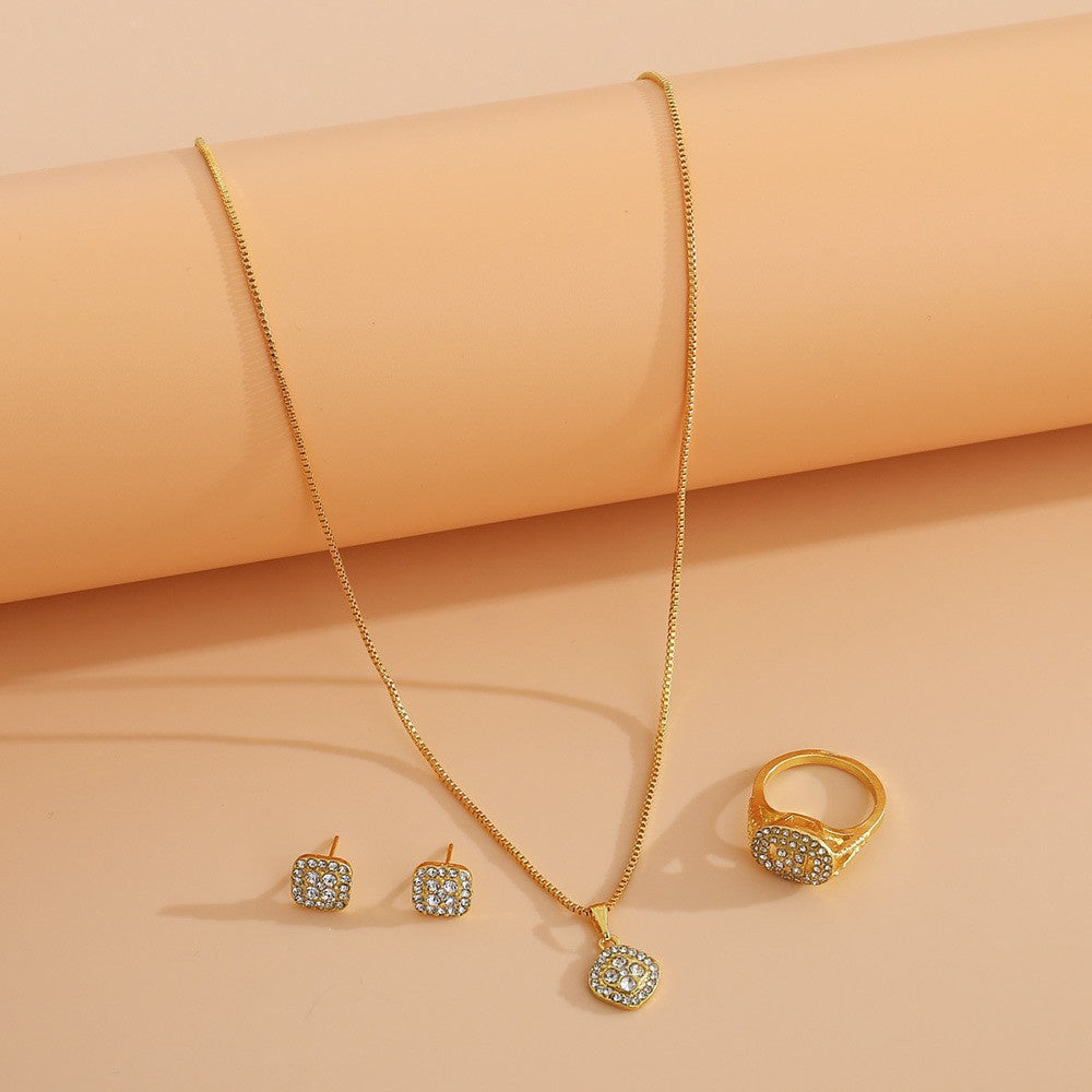 Ring, Stud Earrings, Necklace, 3Pc Set