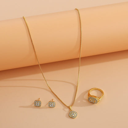 Ring, Stud Earrings, Necklace, 3Pc Set