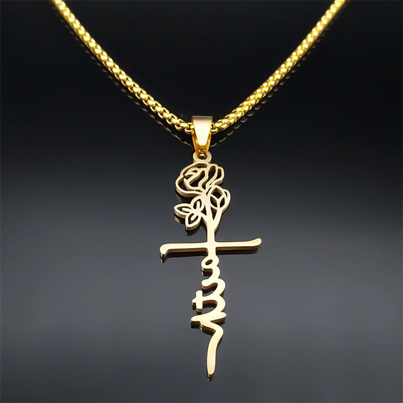 Cross Rose Necklace