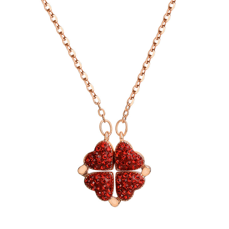 Love Foldable Clover Leaf Pendant Necklace & Set