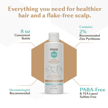 DHS Zinc Shampoo – Dandruff Relief with 2% Zinc Pyrithione | 8 oz
