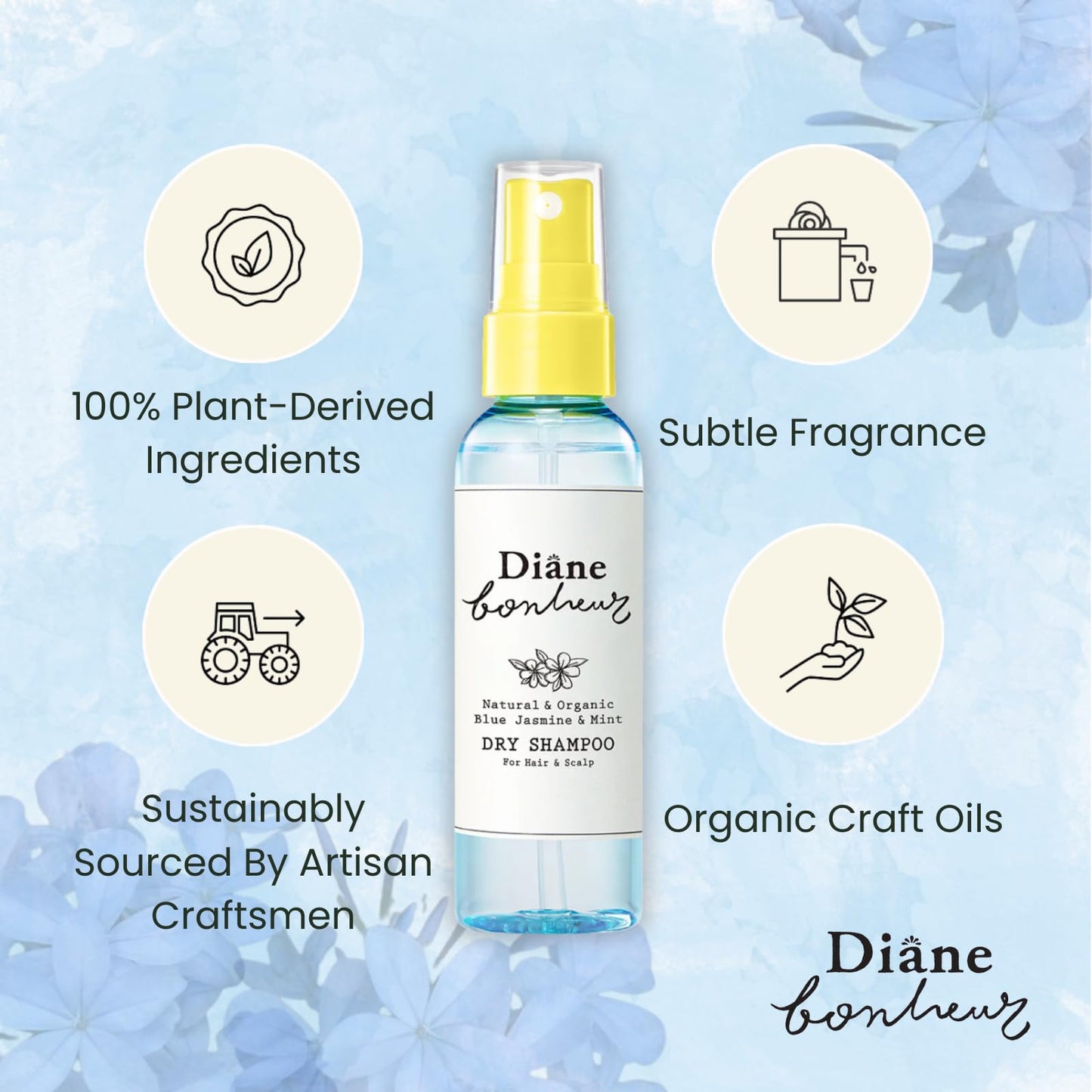 Diane Bonheur Natural Wet Dry Shampoo – Rosemary & Rose Water, Blue Jasmine & Mint; 4.06 oz (2EA)