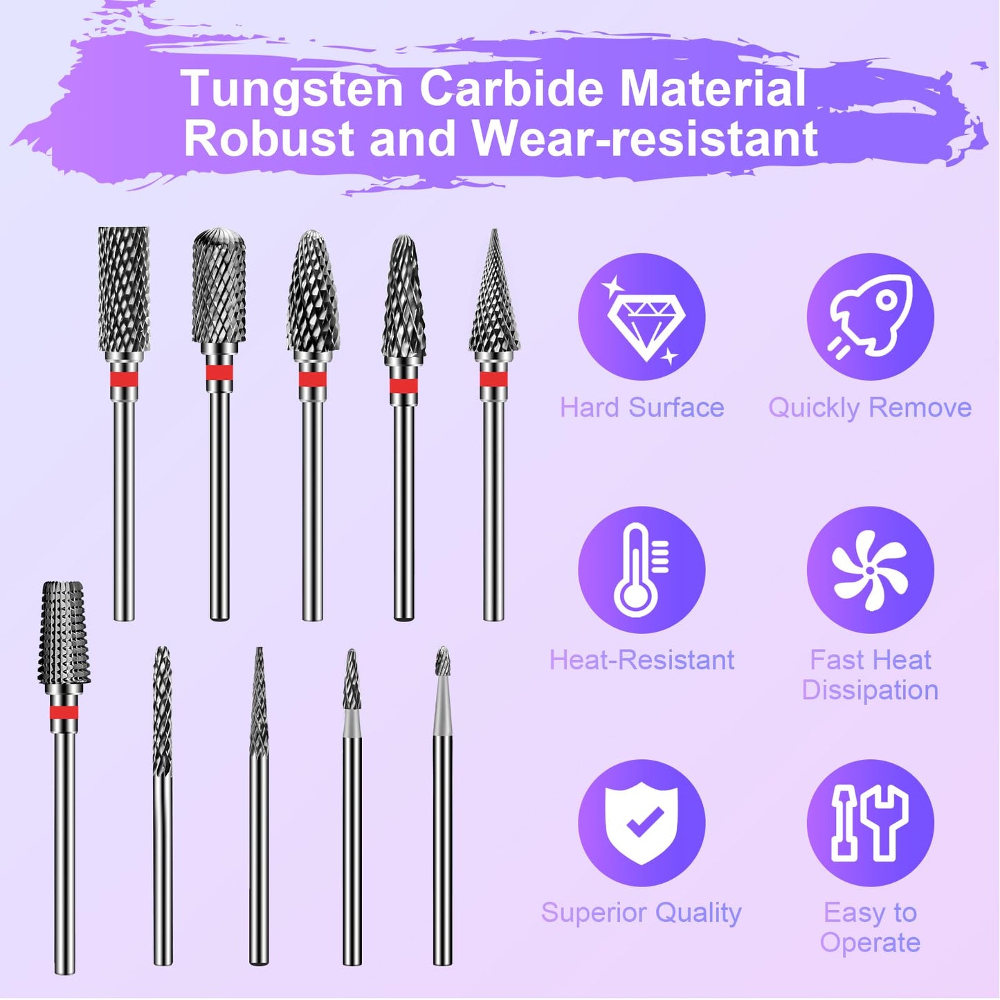 Diesisa 10-Piece Tungsten Carbide Nail Drill Bits Set – 3/32 Inch Shank for Acrylic and Natural Nails